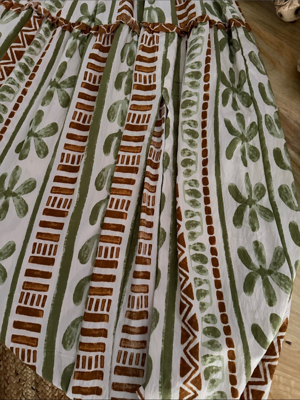 Dress Forum Printed Smocked Maxi Dress in Cream, Olive & Rust - Picture 6 of 10